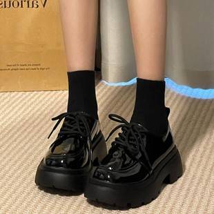 British Style Thick-soled Leather Shoes Women's 2025 New Spring All-match Black Jk Single-layer Shoes Platform Loaf Loafers Ins Trendy