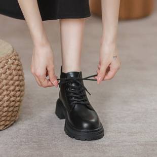 Thick-Soled Martin Boots for Women 2026 Autumn and Winter New Round-Toe Autumn and Winter British Style Stylish Short Boots Ins Trend in Stock
