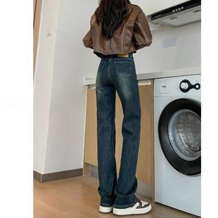 Narrow Straight-Leg Jeans for Women, 2026 Autumn and Winter New High-Waisted Slim-Fit Petite Retro Wide-Leg Pants for Spring and Summer