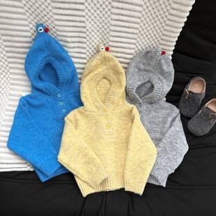Korean children's clothing, baby autumn playful cartoon pointed hooded sweater, infant autumn soft and versatile knitwear