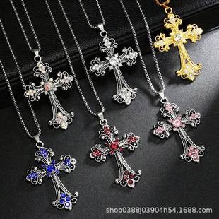 2026 New Baroque Style Cross Necklace for Men, European and American Hip-Hop Versatile Pendant, Women's Sweater Chain Accessory Trendy
