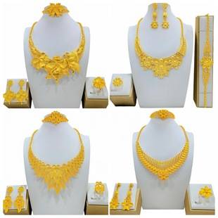 India Africa Nigeria Jewelry Set Bride Necklace Bracelet Earrings Ring Four-piece Jewelry Spot
