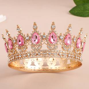 Cross-Border Baroque Alloy Round Crown Rhinestone Headpiece Birthday Adult Ceremony Crown Round Crown Crown for Women