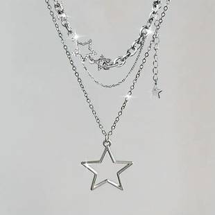 European and American Cross-Border 2024 New Five-Pointed Star Pendant Multi-Layer Necklace Stainless Steel Women's Jewelry Stylish Fashion Popular
