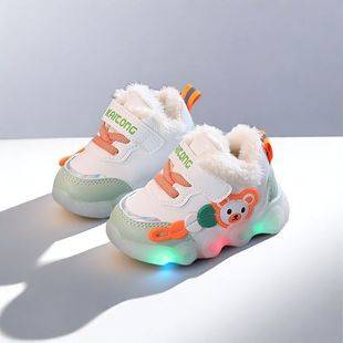 Flashing Shoes Autumn and Winter Female Baby Toddler Shoes Male Soft Sole 0-1-2-3 Years Old Infant Functional Shoes Cotton Shoes