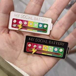 Mood conversion energy brooch slidable personality diy social power alloy badge expression campus pin