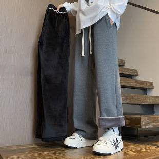 Fleece-Lined Thick Cotton Pants Men's Casual Long Pants Autumn and Winter Outdoor Warm Youth Straight-Leg Sports Sweatpants