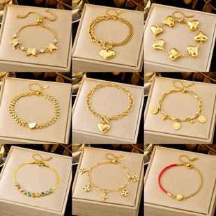 All-match ins Golden Fashion Jewelry Bracelet Light Luxury Simple New Color-free Titanium Steel Bracelet Women's Four-leaf Clover Cross-border