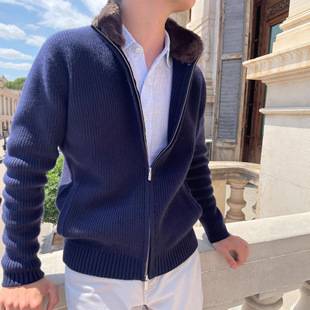 Cross-Border Exclusive Amazon Cardigan Sweater Men's Autumn and Winter New Lapel Fur Collar Sweater Jacket Ready-Made Factory