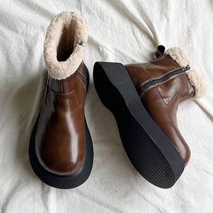 Northeast Large Cotton Shoes Women's 2024 Winter New Thick Sole Increased Snow Boots fleece-lined Warm Retro Big Head Martin Boots