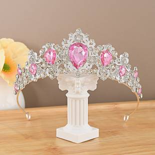 Pink Crystal Princess Crown Headpiece for Goddess's 18th Birthday, Bridal Coronation, Adult Ceremony Hair Accessory, Children's Crown
