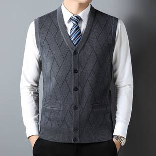 Middle-Aged and Elderly Men's Knitted Cardigan Vest, Casual Loose-Fitting Sleeveless Sweater for Seniors, Autumn