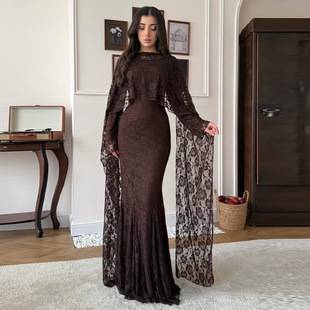 2025 Foreign Trade Cross-Border European and American Amazon New Winter Lace Shawl Slim Fit Hip-Hugging Elegant Fashion Dress
