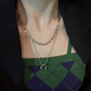 Titanium Steel Double-Layer Circle Necklace for Women, Niche Design with a High-End Feel, Ins-Style Sweater Chain, New Autumn and Winter Accessory for Women