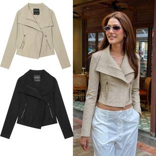 2026 European and American Autumn Lapel Slant Zipper Short Jacket Women's Slant Placket Tailored Slim Fit Jacket AYF251015