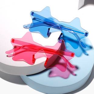 New Style Personalized Candy-Colored Frameless Star Sunglasses for Parties and Gatherings, Quirky Five-Pointed Star One-Piece Sunglasses