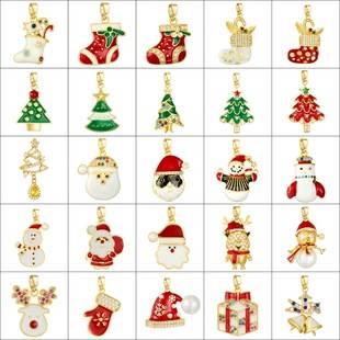 Cross-Border Popular Copper Micro-Inlaid Christmas Snowflake Reindeer Enamel Necklace Bracelet Pendant DIY Jewelry Accessories