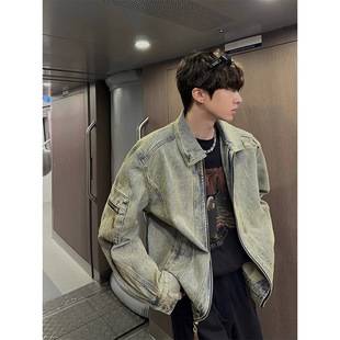 Spring and autumn distressed washed jacket men's 2024 new ruffian handsome Denim coat American fashion brand all-match lapel top