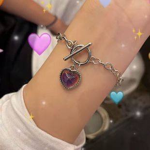 Nice~High Temperature-Sensitive Color-Changing Heart Necklace for Women Ins Style Niche Design Trendy Street Style Clavicle Chain Bestie Necklace