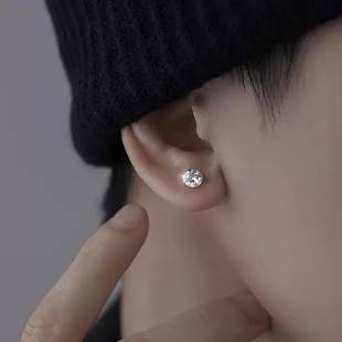 2025 Men's Non-Pierced Ear Clips, Men's Non-Pierced Korean Style Hip-Hop Earrings for Men and Women, White Diamond Earrings, Magnetic Earrings