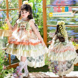 Girls' Lolita Dress 26 New Summer Style Girl Baby Princess Dress for Small and Medium-Sized Children Pastoral Forest Island Dress