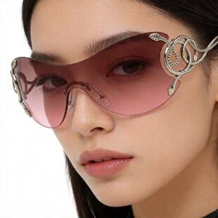 New cross-border eyewear: trendy European and American style frameless one-piece large-frame sunglasses for women 5024