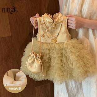 Girls' Chinese Style Winter Dress 26 New Model First Birthday Dress Little Girl Fashionable Princess Dress Baby Girl Cross-Border