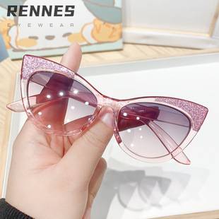 Rain Children's Cross-Border Shimmering Candy-Colored Cat-Eye Outdoor Sunshade Sunglasses Cute Baby Personality Street Style Sunglasses Trendy