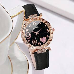 Ins Style Fashion Trend Female Student Quartz Watch Simple Leather Strap Watch for Girls with a High-End Feel and Rhinestone Strap Design