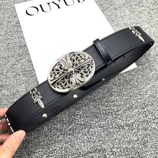 Croch Cross Rivet Belt Men's Metal Hollow Belt Women's Langrisser Vintage Belt Personalized Denim Belt