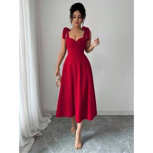 Amazon Cross-Border European and American 2026 Summer New Style Elegant and Fashionable Solid Color Strap Dress Long Dress