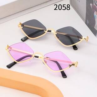 2026 New Style Sunglasses Half-Frame Rhombus Small Frame Metal Women's Simple Trendy European and American Sunglasses for Men and Women