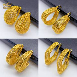 Dubai Bridal Jewelry 24K Gold Plated Earrings Exaggerated Retro Nigeria Women's Personality Simple Earrings Wholesale