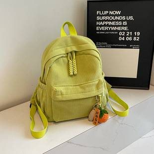 2026 Winter Corduroy Small Backpack for Women New Style Student Casual Corduroy Backpack Casual Forest Style Small Backpack