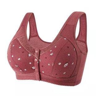 Spring and Summer plus size Underwear for Middle-aged and Elderly Pure Cotton Non-rimmed Bra Front-breasted Lace-edged Printed Vest Bra