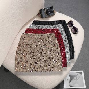 Chanel-Style Heavy Sequined Floral New Year Dress, Fashionable Women's High-Waisted Short Skirt for Petite Figures, Anti-Exposure, Bodycon 9857