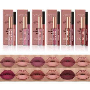 Langmanni Lip Gloss and Lip Liner Combo Set of 2, Non-Stick Matte Lip Gloss Set, Cross-Border Cosmetics
