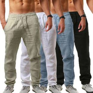 2026 Amazon Wish Aliexpress European and American Summer Men's Hip-Hop Breathable Cotton and Linen Loose Casual Sports Pants