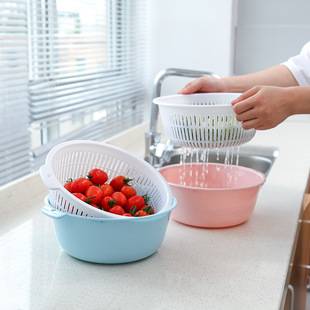 Vegetable Washing Basket for Kitchen, Thickened Plastic Draining Basket for Washing Fruits and Vegetables, Household Plastic Hollow-Out Rice Washing and Vegetable Draining Basin