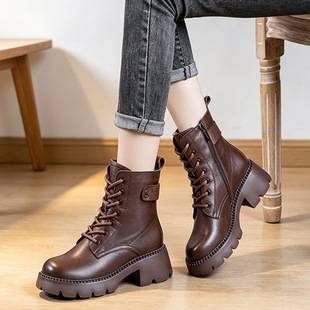 Soft Leather Boots for Women, Lightweight Soft Soles, 2025 New Retro Street Boots, Thick Soles, Heightening Boots in Stock
