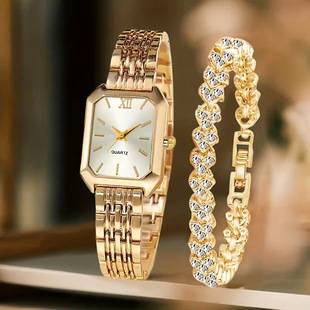 Cross-Border Popular Ins-Style Women's Watch, Fashionable and Simple Square Quartz Wristwatch, Versatile Watch Set for Female Students
