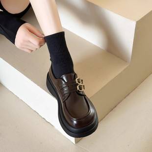Thick-Soled British Style Small Leather Shoes for Women 2025 New Autumn and Winter Velvet Loafers Slip-On Shoes Mary Jane Women's Shoes