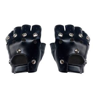 Black Rivet Half-Finger Leather Gloves for Men, Sexy Nightclub Pole Dance Performance Celebrity Style Dance Gloves