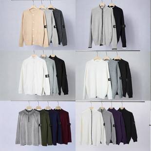 Cross-Border Stone Stone Zipper Cardigan Stand Collar Badge Functional Knitted Sweater Autumn and Winter Casual Men's and Women's Sweaters