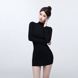 Winter Fleece-Lined Thickened Slim-Fit Half-High Collar Base Dress for Hot Girls, Autumn and Winter Inner Wear Bodycon Short Skirt Long-Sleeve Dress