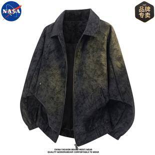 NASA brand high-quality American-style lapel leather jacket for men, autumn casual high-end light luxury stylish outerwear