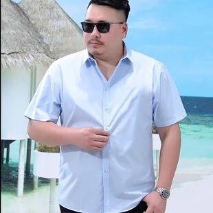 Plus Size Plus Size Short-Sleeved Shirt for Fat Men Summer White Thin Bottoming Top Solid Color Business Casual Shirt