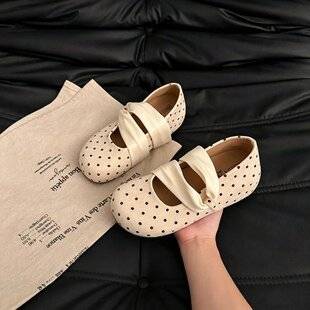 French-style height-increasing polka dot Mary Jane shoes for women, 2026 autumn, lace-up versatile ballet loafers, wholesale