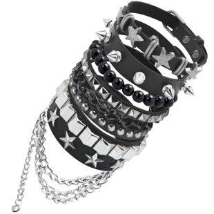 5-piece set of new cross-border hot-selling rivet pentagram alloy accessories and four-piece leather bracelet set