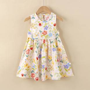 Girls Dress Cotton Silk Summer New Baby Girl Floral Princess Dress Vest Dress Korean Style Girl Skirt Children's Clothing